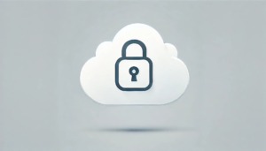Minimalistic illustration of public cloud security, featuring a white cloud with a sleek padlock icon in the center on a plain light gray background.